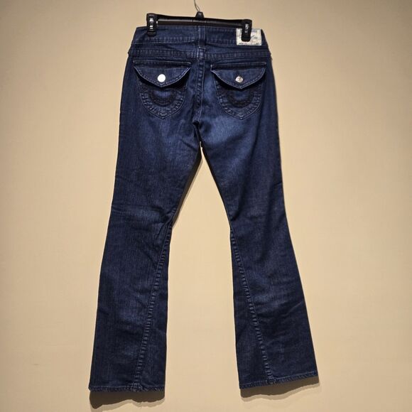 True Religion Twisted Seam Low Rise Dark Wash Flare Jeans Size 29 - Picture 2 of 9